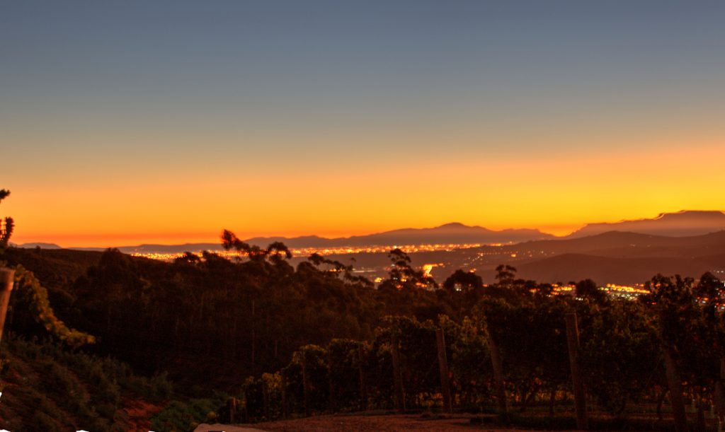 Sunset over Stellenbosch from Graff estate.